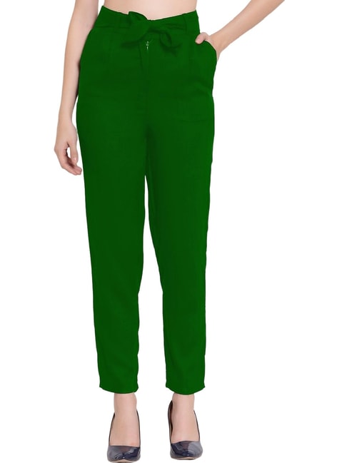 Kotty Regular Fit Women Regular Length Dark Green Trousers