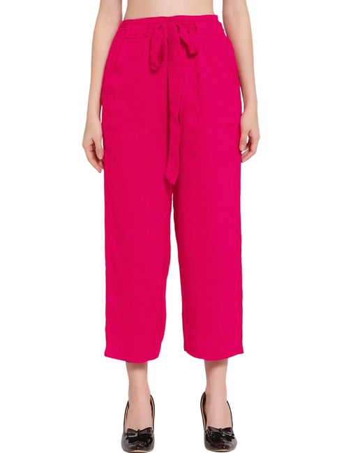 Buy PATRORNA Dark Pink High Rise Straight Fit Trousers for Women Online @  Tata CLiQ