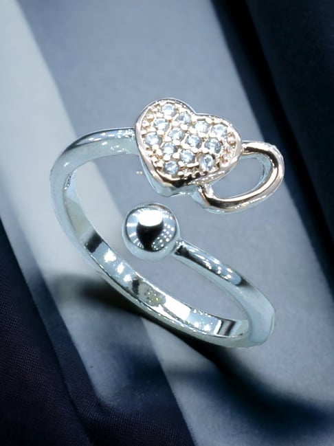 Taraash 92.5 Sterling Silver Adjustable Heart Casual Ring for Women