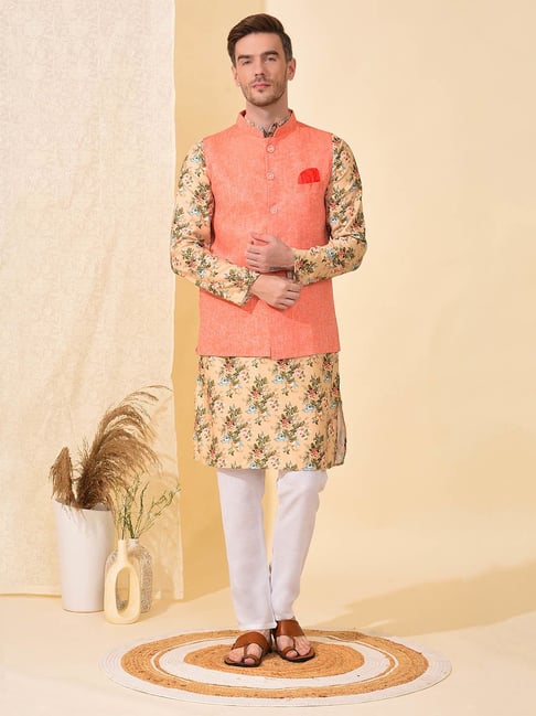 Buy Mustard Printed Nehru Jacket With Kurta And Pants by SONIYA.G Men at  Ogaan Online Shopping Site