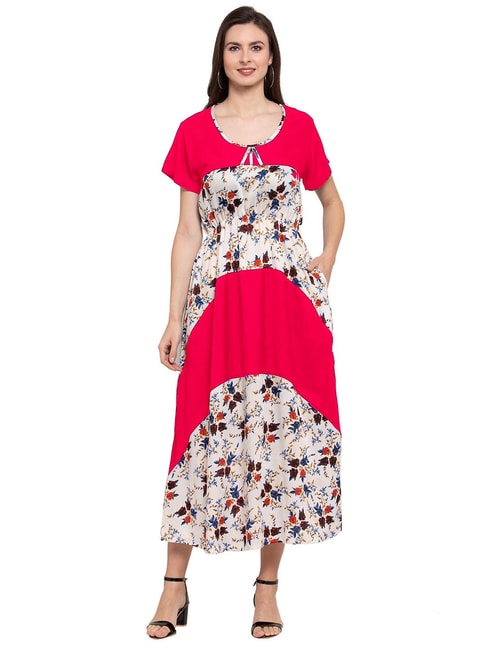 Buy Nightspree Womens Digital Cotton Printed Frock NightyNight Gown Night  WearSleepwearMaxi with Side Pocket 1143Peach Free Size at Amazonin