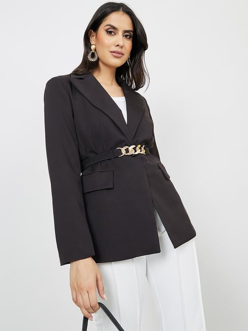 Styli Regular Length Chain Accent Belted Blazer
