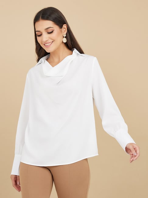 Styli White Cowl Neck Top