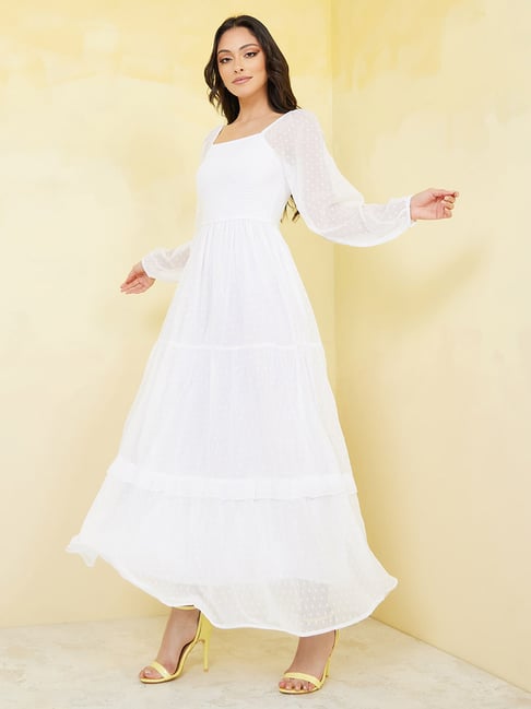 Styli Dobby Tiered Maxi Dress with Sheer Sleeve