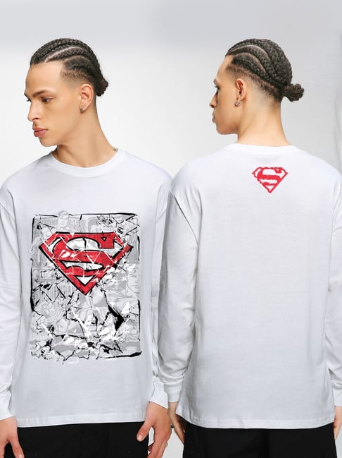 Bewakoof X Official Dc Comics Merchandise White Loose Fit Superfly Printed T -Shirt