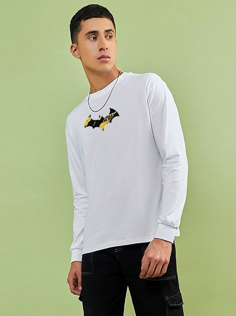 Bewakoof Men's White Gotham Protector Graphic Printed Oversized T-Shirt