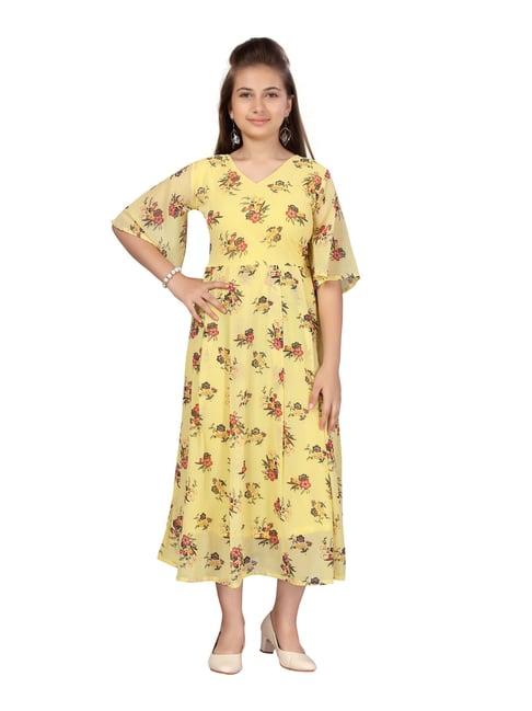 Aarika Kids Yellow Floral Print Dress - Main Image