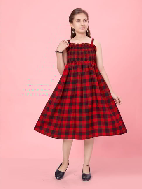 Aarika Kids Red Black Checks Dress