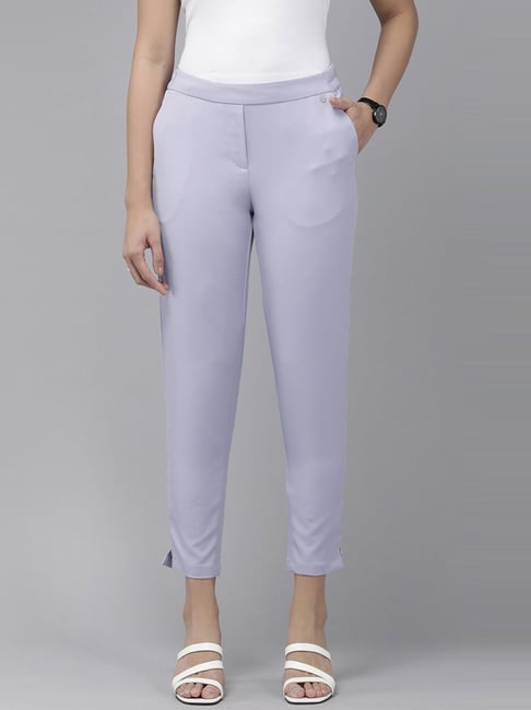Buy Popwings Formal Regular Fit Purple Solid Midrise Women Trouser ! Purple  Ankle Length Formal Trousers for Women Online at Best Prices in India -  JioMart.