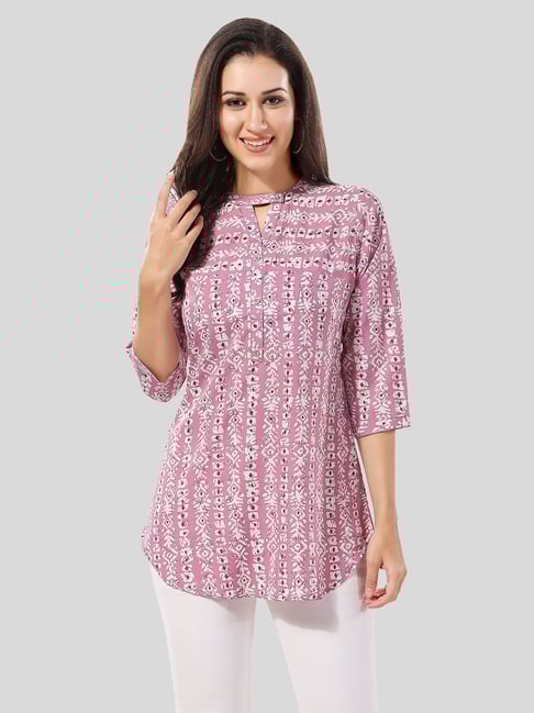 Saree Swarg Pink Printed A Line Short Kurti-picture-45