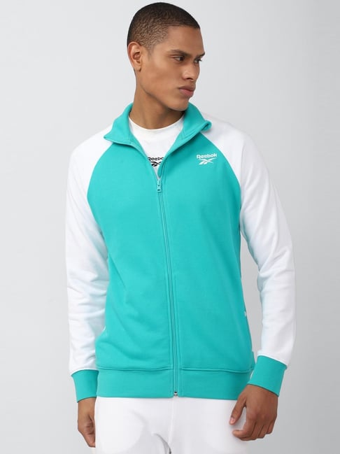 Reebok Blue Cotton Regular Fit Colour Block Sports Jacket