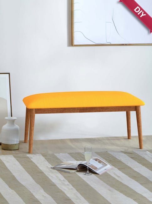 Chumbak Jodhpur Sahara Solid Mustard Sheesham Wood Bench