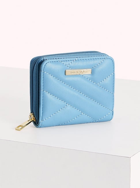 Forever Glam by Pantaloons Blue Textured Medium Zip Around Wallet for Women