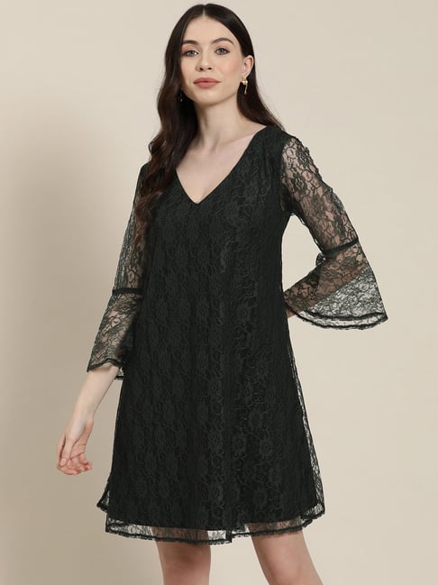 Qurvii Green Lace A Line Dress-picture-30