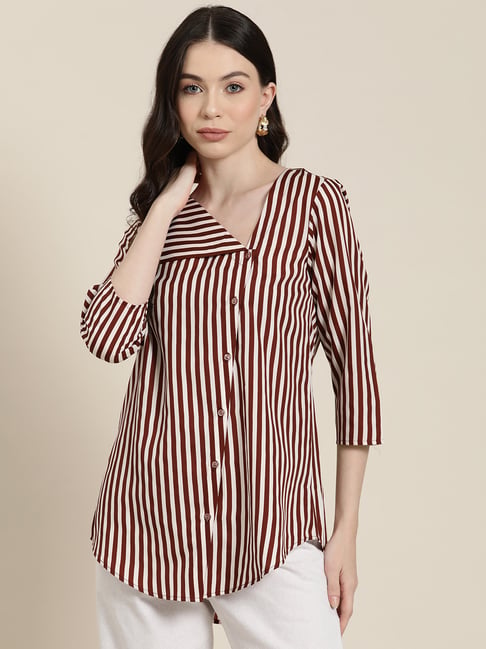 Qurvii Wine & White Striped Shirt-image-46