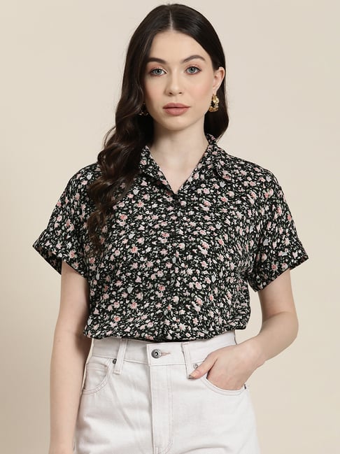 Qurvii Black Floral Print Shirt-picture-15