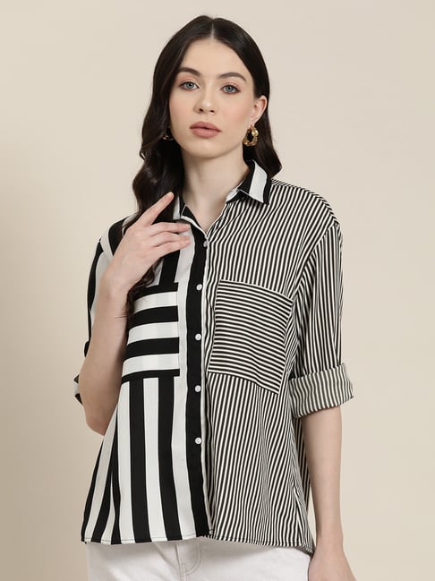 Qurvii Black & White Striped Shirt-image-45