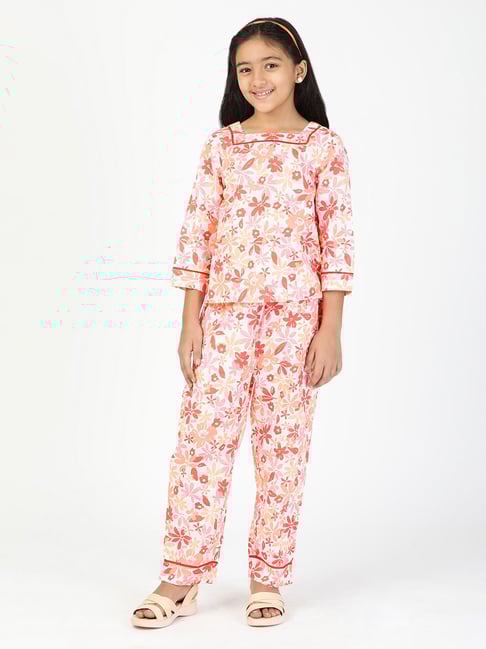 Budding Bees Kids Multicolor Printed Full Sleeves Top with Pyjamas