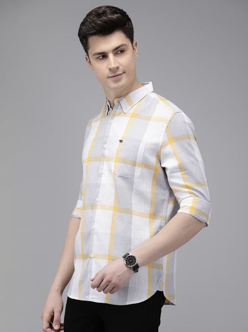 The Bear House Yellow & Grey Slim Fit Check Shirt