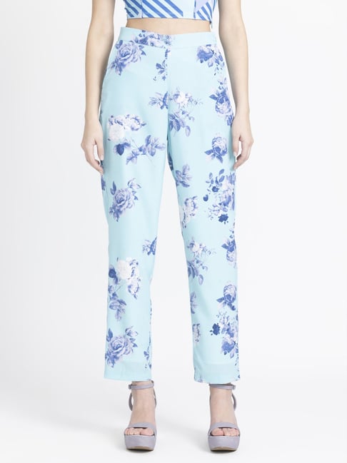 Buy Women Blue Floral Straight Pants Online At Best Price  Sassafrasin
