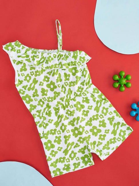Pantaloons Junior Green & White Cotton Floral Print Jumpsuit
