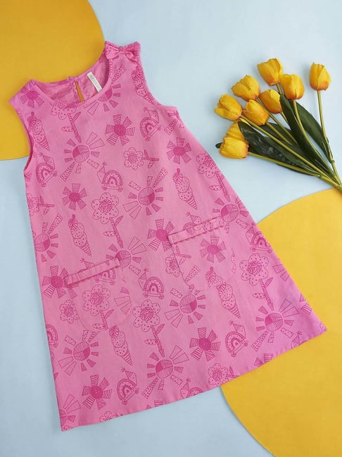 Pantaloons Junior Pink Cotton Printed Dress-picture-38