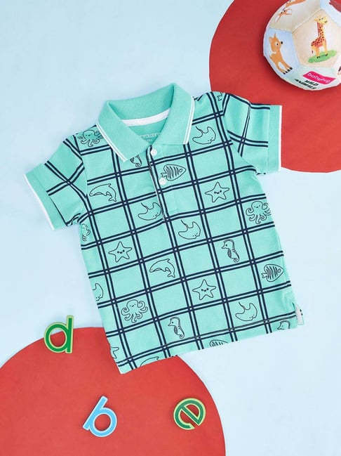 Pantaloons Baby Sea Green Cotton Printed Polo T-Shirt