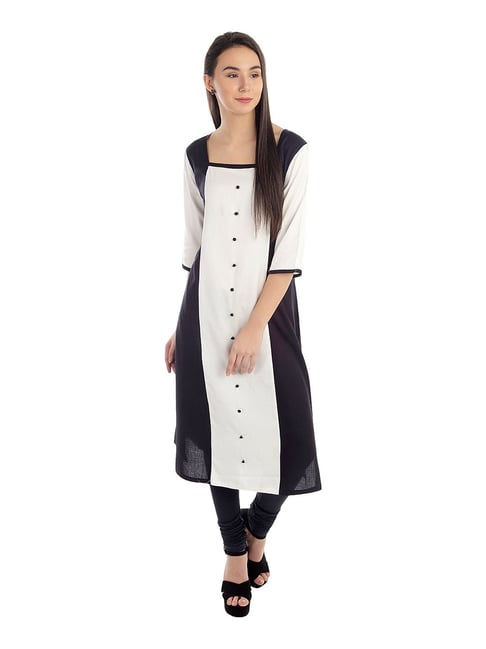 Shop White & Black Checked Print Kurti With Lace Work Detailing With  Palazzos Online – Bhamadesigns