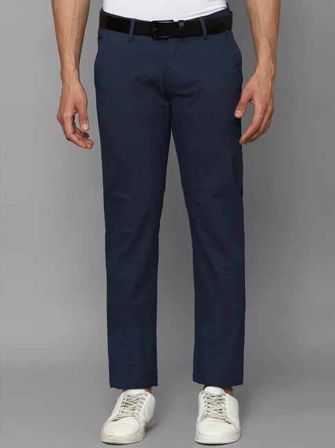 Buy ALLEN SOLLY Brown Textured Cotton Stretch Slim Fit Men's Casual Trousers  | Shoppers Stop