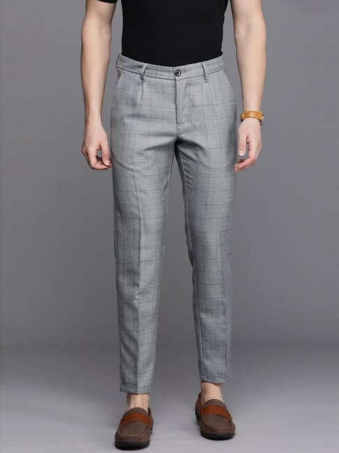 Buy Allen Solly Grey Chequered Trousers for Women Online @ Tata CLiQ