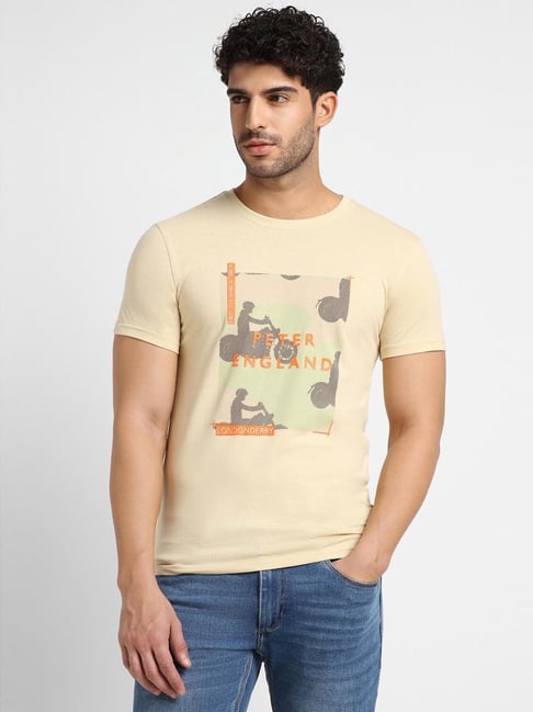 Buy Peter England Jeans Beige Slim Fit Printed T-Shirts for Mens Online @  Tata CLiQ