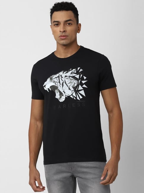 Buy Van Heusen Flex Black Cotton Slim Fit Printed T-Shirts for