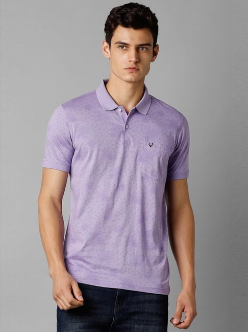 Buy Allen Solly Purple Cotton Regular Fit Self Pattern Polo T