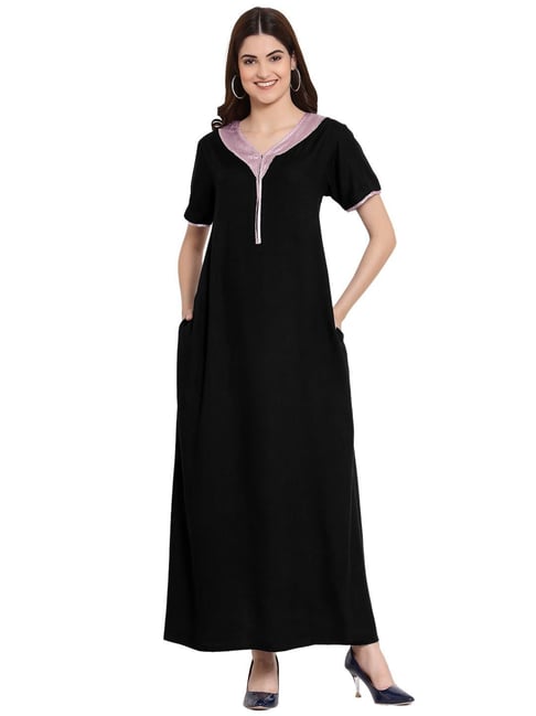 Buy online Women Black Solid Lace Work Nighty from sleepwear for Women by  Hautelook for ₹699 at 65% off | 2024 Limeroad.com