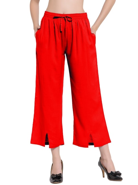 Buy online Red Cotton Blend Leggings from Capris & Leggings for