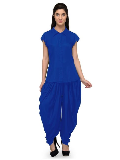 PATRORNA Dark Blue Shirt With Dhoti Pants