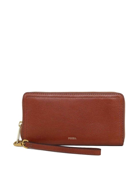 Buy Fossil Logan Brown Solid Zip Around Wallet for Women Online At