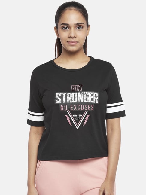 Buy Ajile by Pantaloons Black Cotton Graphic Print Sports T-Shirt