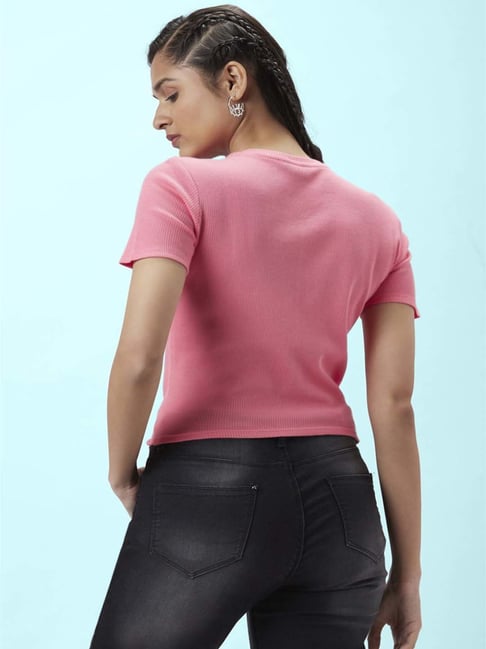 People by Pantaloons Pink Slim Fit Top