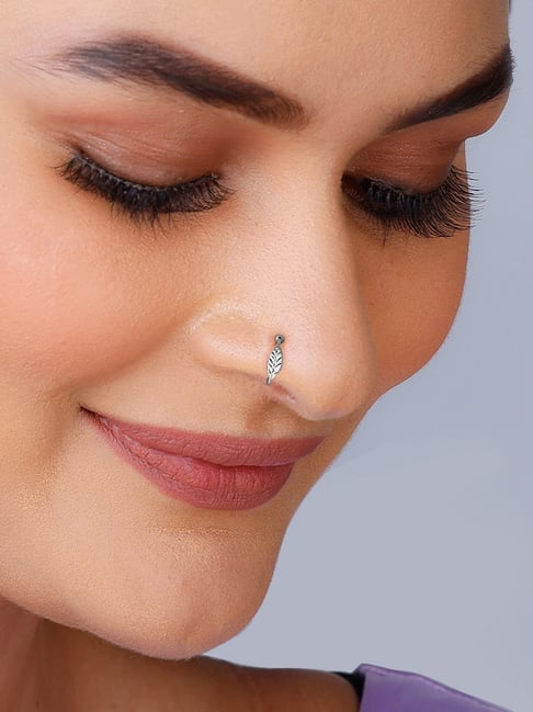 Indian Oval Shape Silver Oxidized Nose Ring With Stones - J.S Jewellery  Store PK