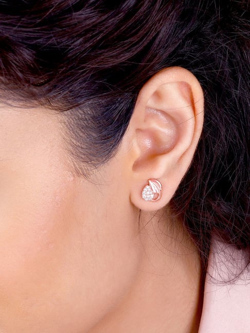 Diamond Leaf Earrings Rose Gold - J. LUU