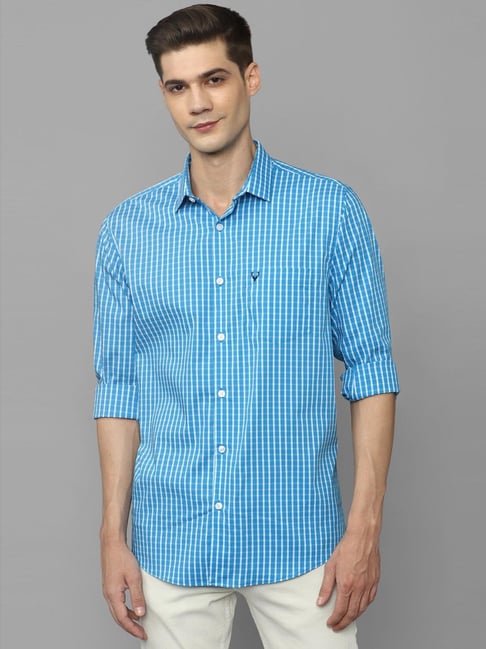 Buy Allen Solly Blue Cotton Slim Fit Checks Shirt for Mens Online @ Tata  CLiQ