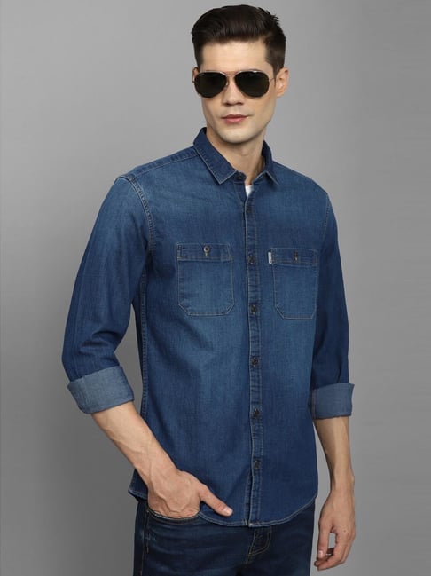 Buy Louis Philippe Jeans Blue Cotton Slim Fit Denim Shirt for Mens