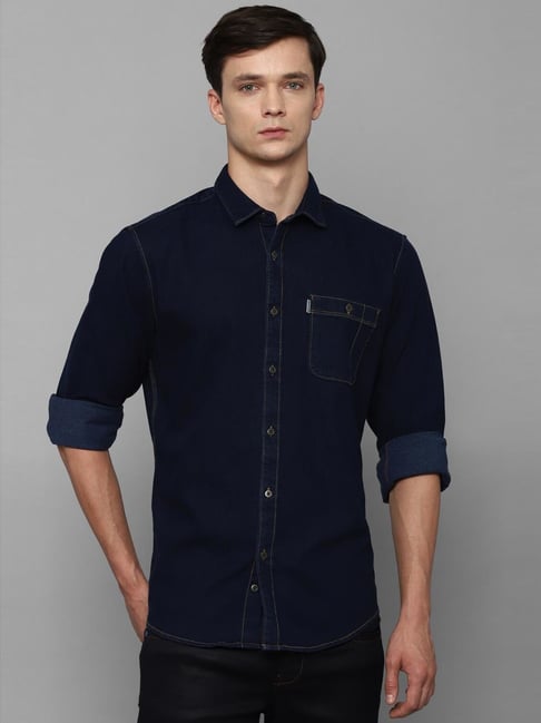 Buy Louis Philippe Jeans Blue Cotton Slim Fit Denim Shirt for Mens