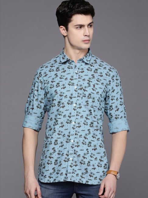 Buy Louis Philippe Jeans Blue Cotton Slim Fit Printed Shirt for