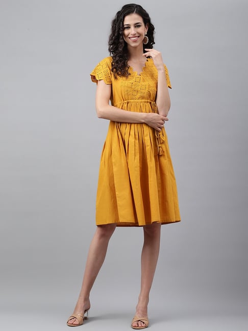 Bethany ” Crochet Ruffle Mini Dress ( Mustard Yellow ) – Ale Accessories