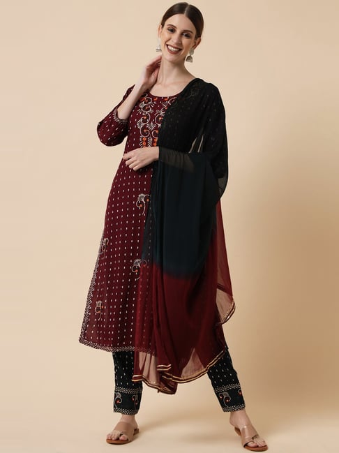 Indian Designer Palazzo Kurta Set Women's Cotton Shalwar Kameez Readymade  Black | eBay