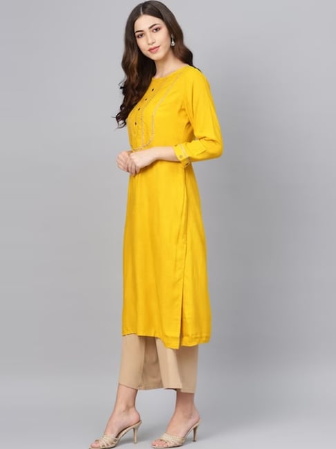 Girls' Yellow Chikankari Cotton Kurta And Leggings Set - Absolutely Desi