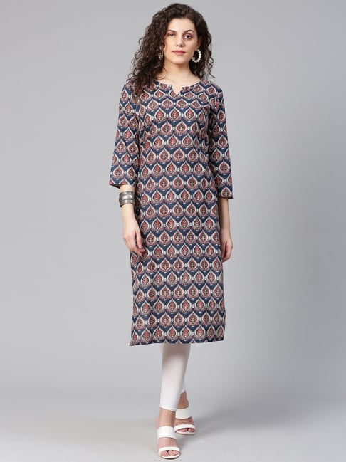 Meeranshi Navy Printed Straight Kurta-picture-33