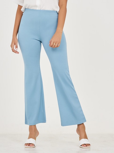 Buy Styli Blue High Rise Flared Trousers for Women Online @ Tata CLiQ